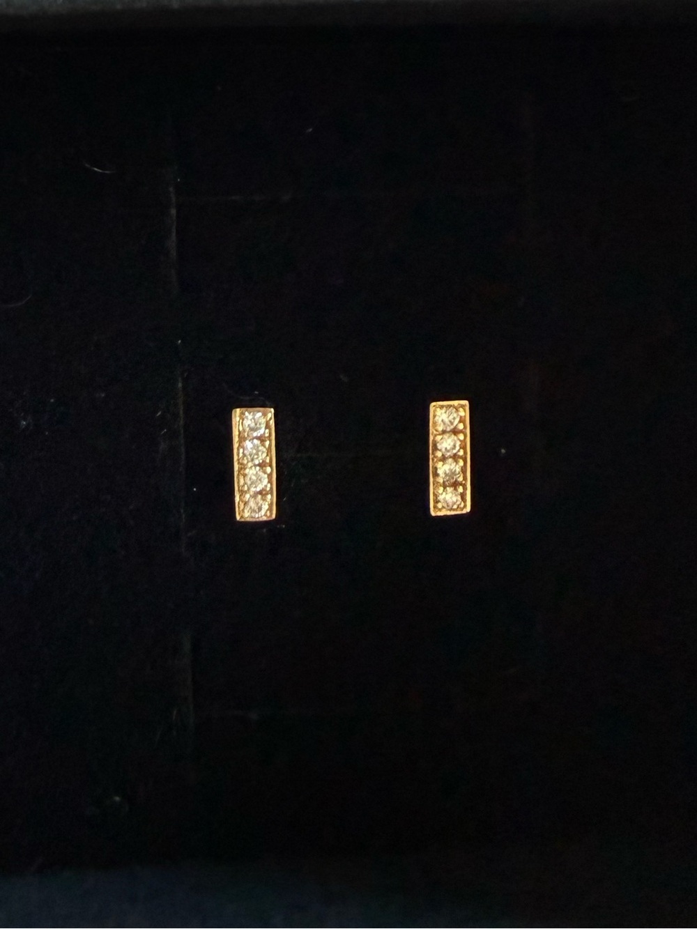 Solid 14k Yellow Gold and Natural Diamond Bar Studs